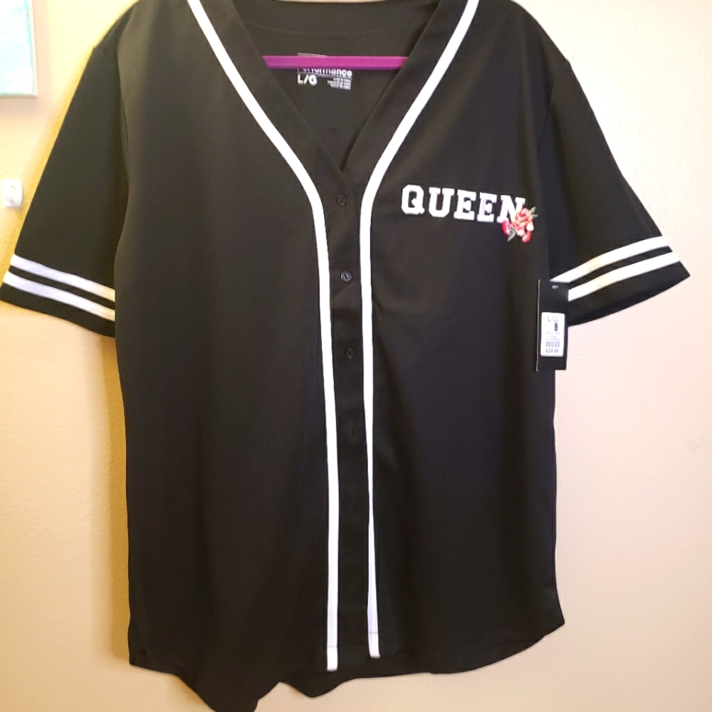 Queen Baseball Jersey in Black (Lg)